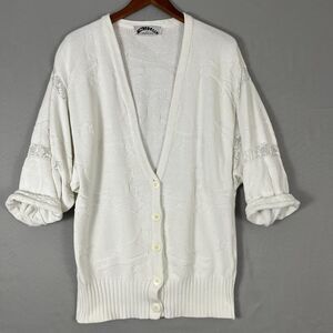 Metropolis by Catherine Lover Vintage Hand Knit Birds Long Cardigan Minimalist